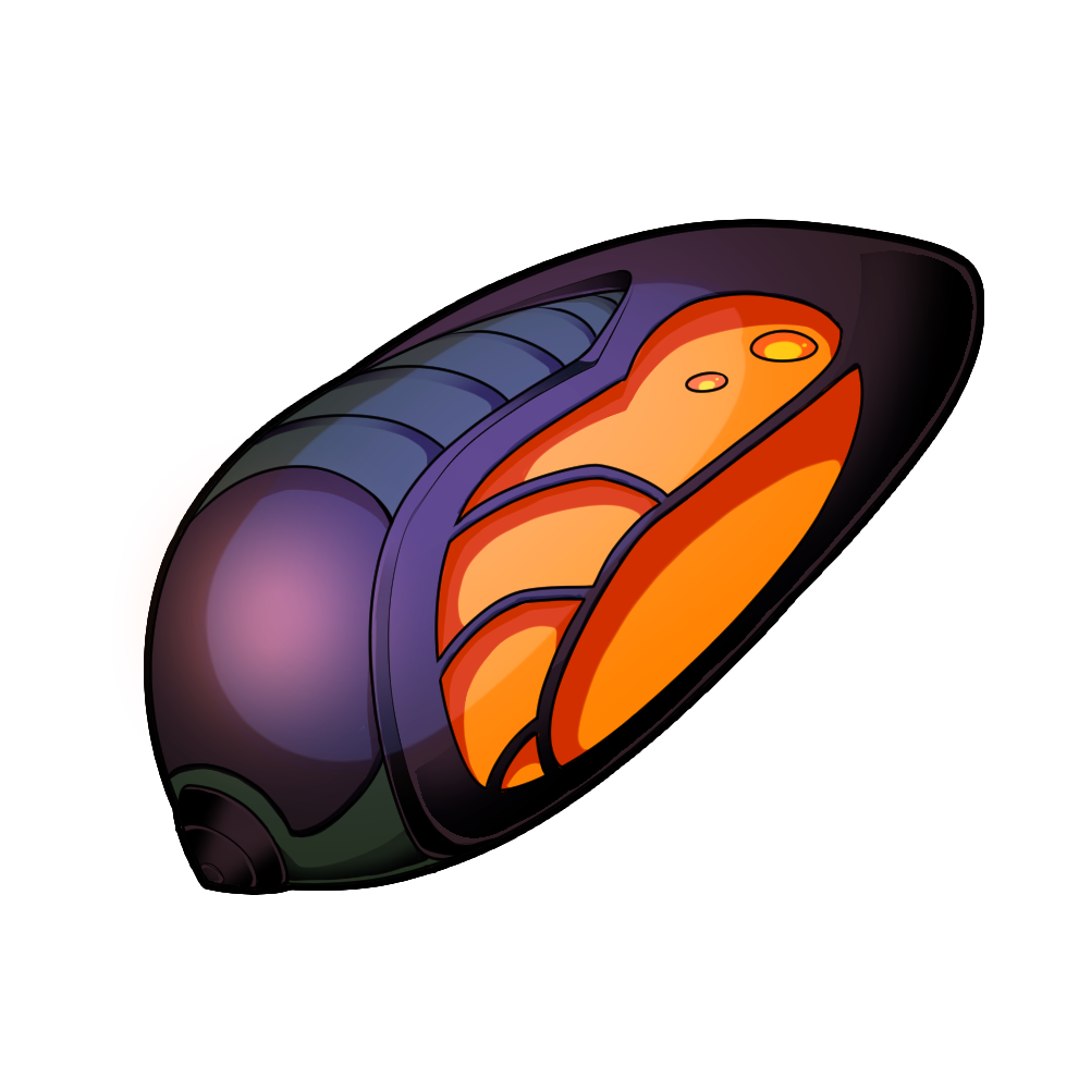 a spaceship that looks a lot like the chrysalis of a monarch butterfly