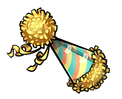 a colourful floating party hat. this website is 7 years old as of 13/05/2024!