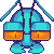a gif of bug's face, blue and ant-like with big orange eyes. the antennae wiggle every so often.